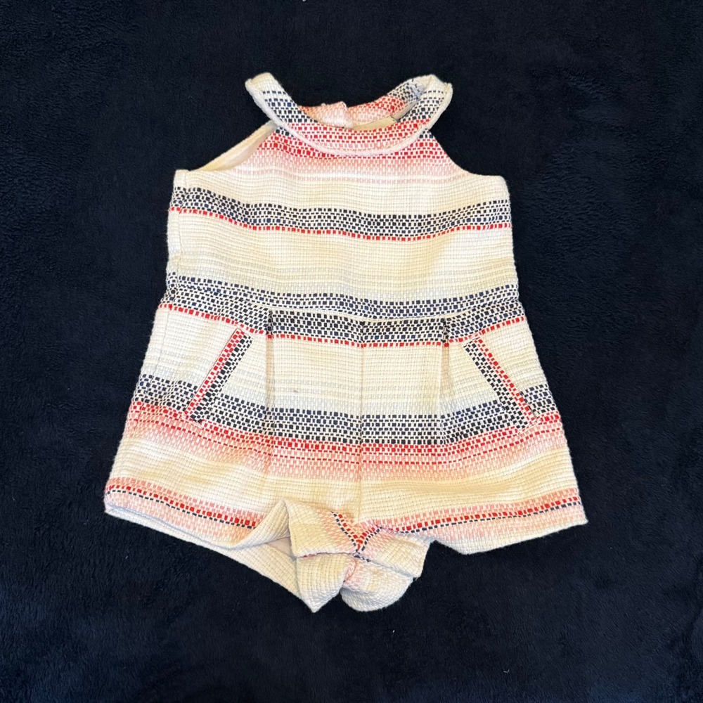 Janie and Jack Baby Girl Striped Romper Red White Blue Cotton 3-6‎ Months